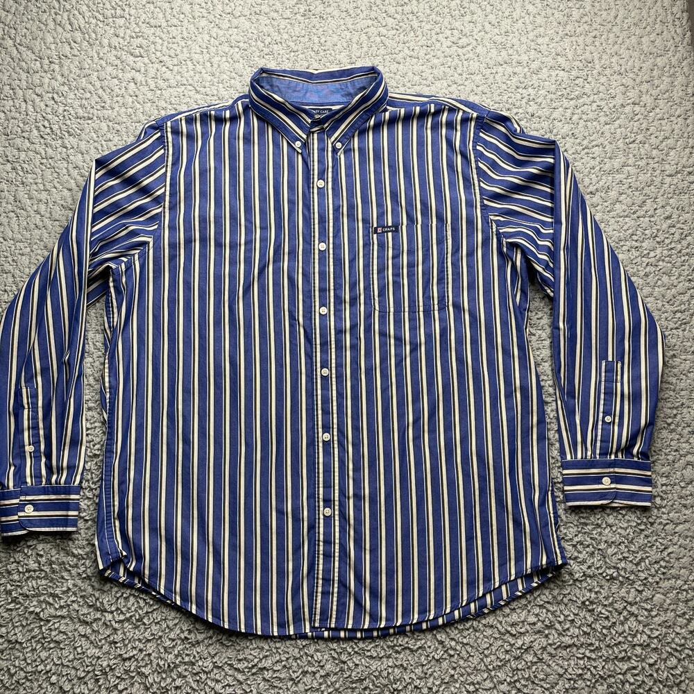 Chaps Button Down Shirt Mens XXL Blue Striped Long Sleeve Classic Pocket